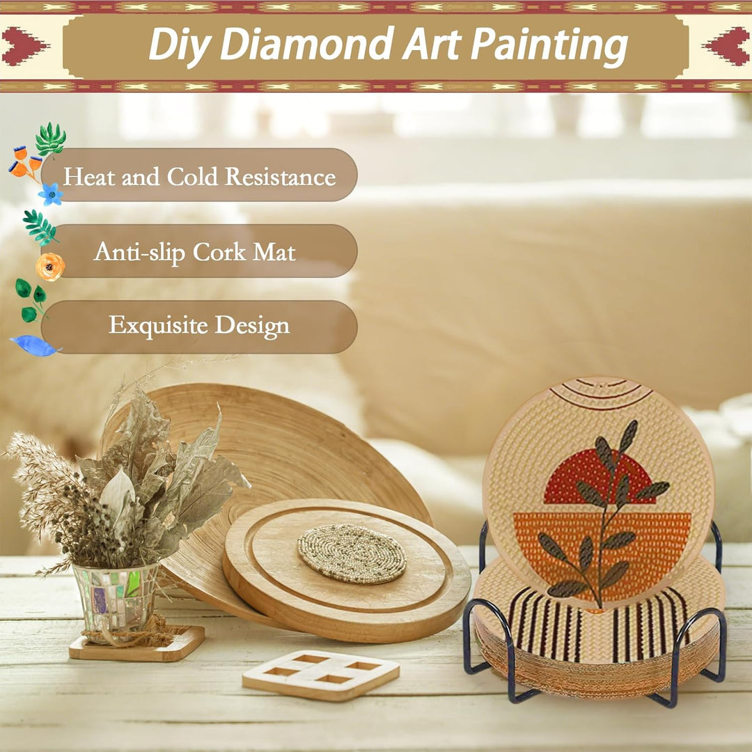Diamond Painting Untersetzer mit Halter, 8er Set Böhmischer Pflanzen Diamond Painting Set, Diamant r