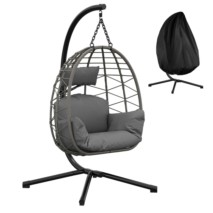 Hängesessel mit Gestell Outdoor bis 150 kg belastbar, Rattan Hängesessel mit Metallgestell, ideal al