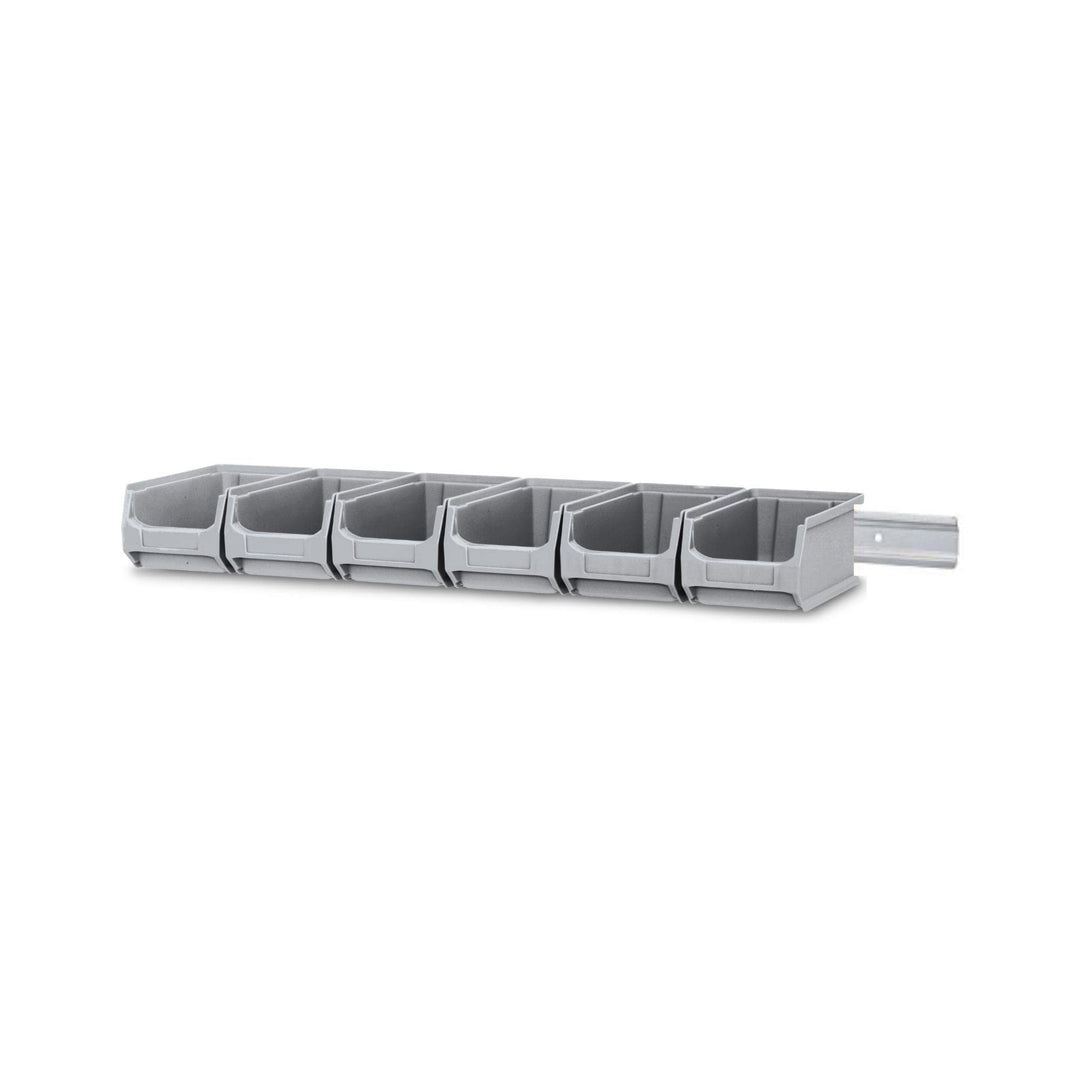 Wandleiste mit 6x Graue Sichtlagerbox 2.0 | HxBxT 7,6x60,5x17,6cm | Wandhalterung, Kleinteileaufbewa