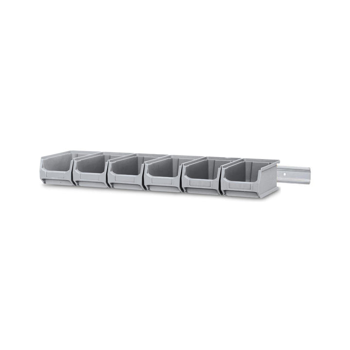 Wandleiste mit 6x Graue Sichtlagerbox 2.0 | HxBxT 7,6x60,5x17,6cm | Wandhalterung, Kleinteileaufbewa