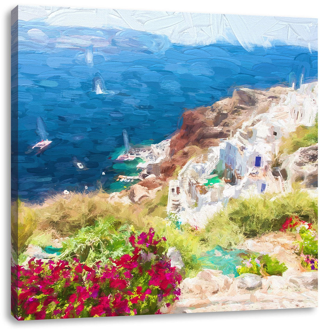 Pixxprint Griechische Küste als Leinwandbild/Grösse: 70x70 cm/Wandbild/Kunstdruck/fertig bespannt, 7