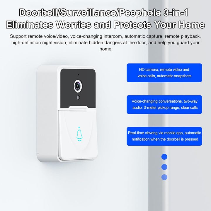 Klingel Mit Kamera Kabellos, Smart WiFi Video-TüRklingel Eingebauter Lithium-Akku 1000 Mah FüR Zu Ha