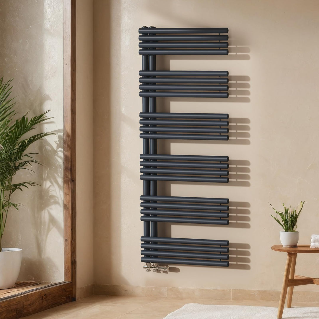EMKE Design Rundrohr Handtuchheizkörper 1660x600 mm, Badheizkörper Handtuchhalter mit Seitenanschlus