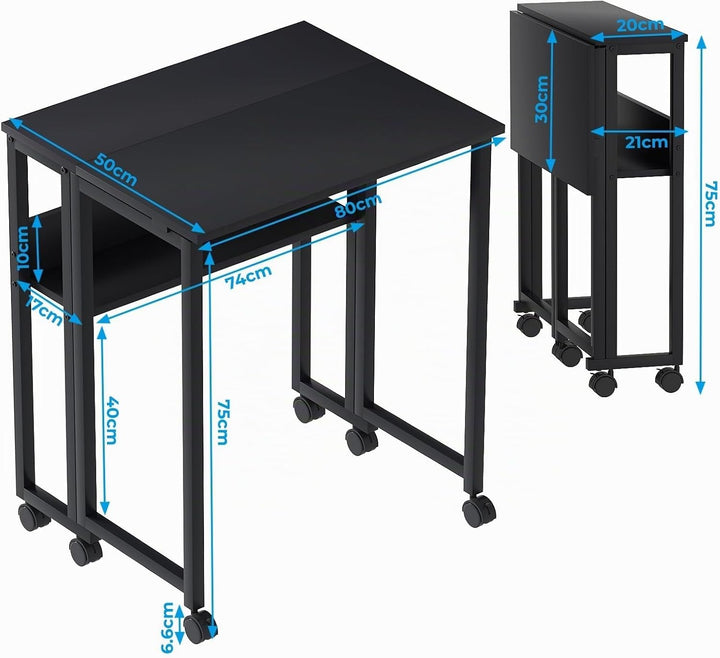 GreenForest Kleiner Schreibtisch Klappbar, 80 cm Klappschreibtisch mit Rollen, Einfache Montage Klap
