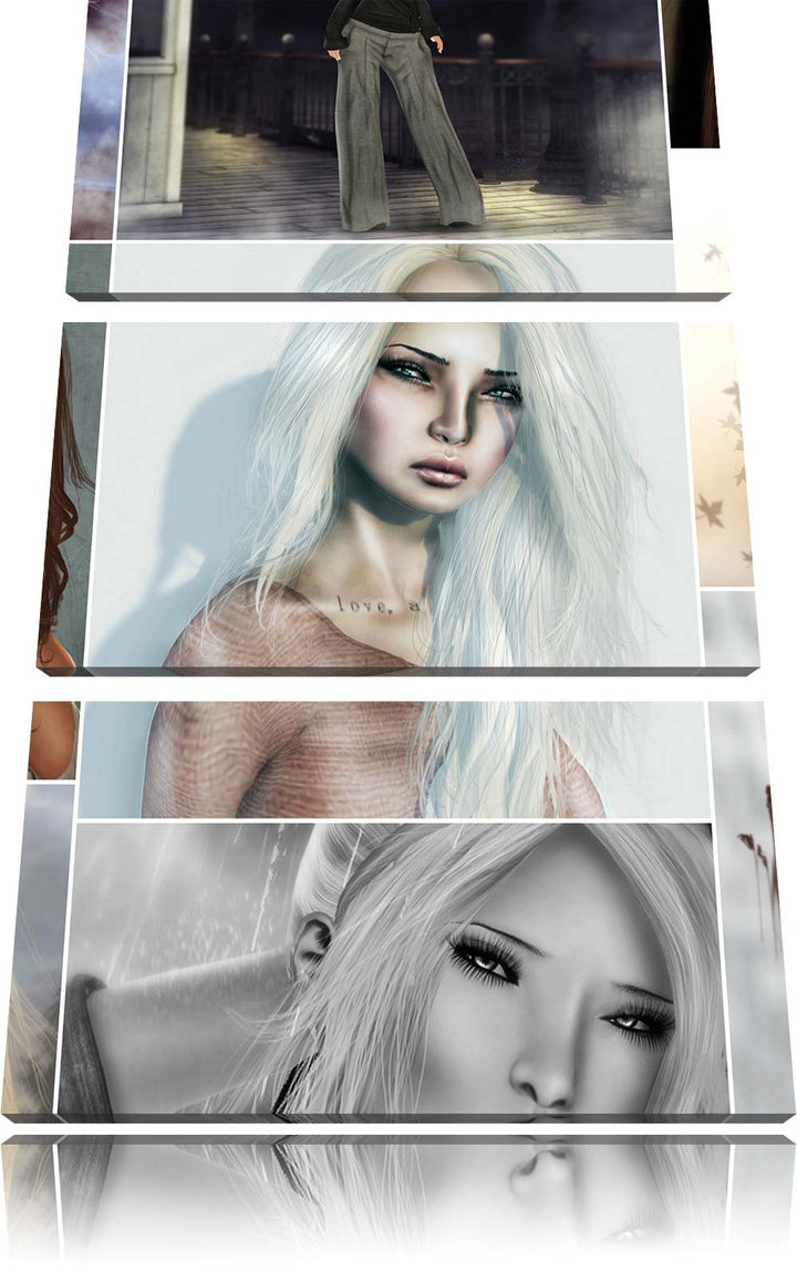 Pixxprint Zeichnungen von Frauen 3-Teiler Leinwandbild 120x80 Bild auf Leinwand