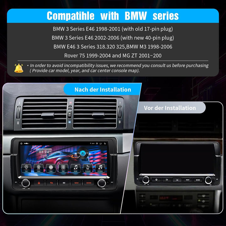 8.8'' Android 14 Car Stereo for BMW E46 M3 / Rover 75 / MG ZT | 1 DIN In-Dash Radio with Wireless Ca