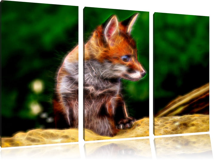 junger Fuchs NewArt 3-Teiler Leinwandbild 120x80 Bild auf Leinwand, XXL riesige Bilder fertig gerahm