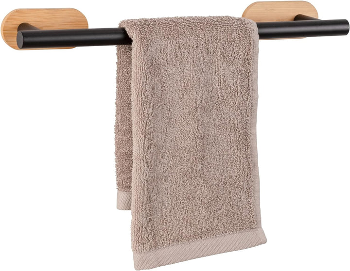 WENKO Turbo-Loc Badetuchstange Orea Bamboo, Halter für Badetücher aus Schwarz matt lackiertem Edelst