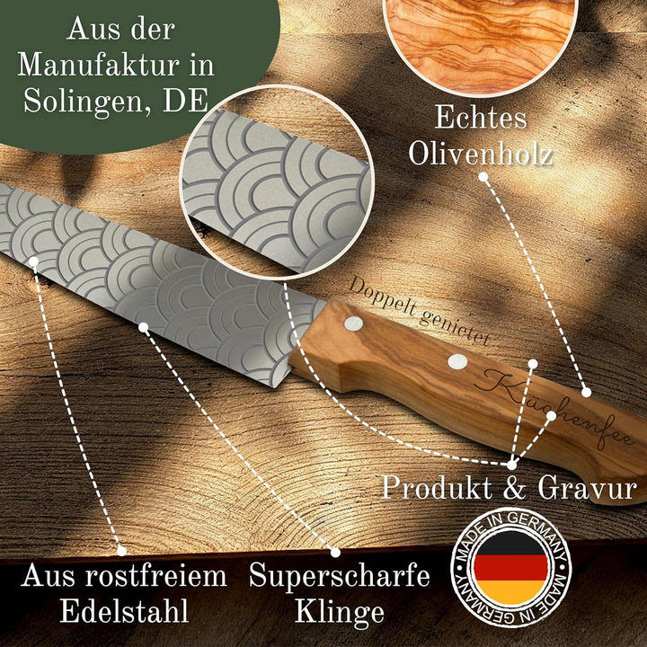 Küchenmesser personalisiert, Olivenholz - Hochwertiges Solinger Kochmesser als individuelles Geschen