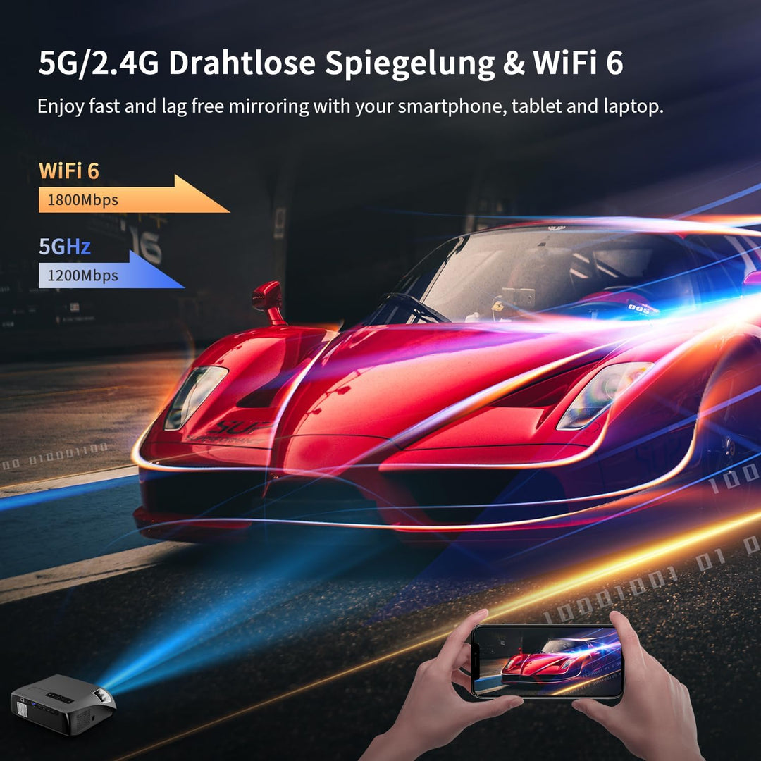 LED Beamer 4K 1800 ANSI Tageslicht Tauglich HDR10+, Smart Beamer Android WLAN Bluetooth 5.2 WIFI6 mi