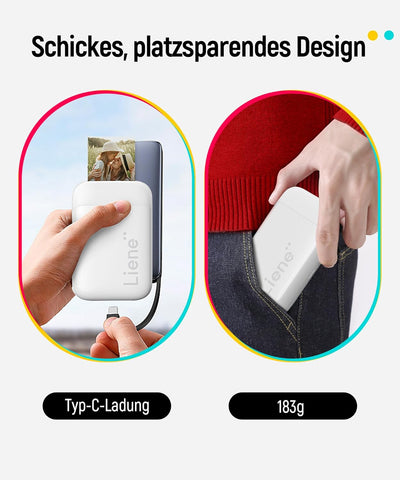 Liene Mini Fotodrucker für Smartphone(5x7,6cm) - mit 50 Blatt Zink-Fotopapier mit Kleberückseite, 30