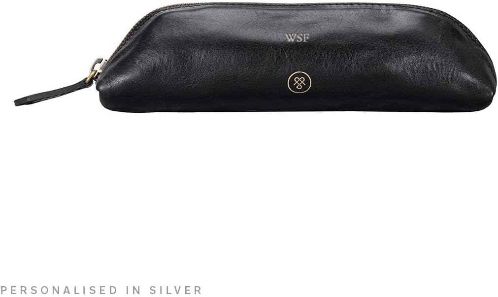 Maxwell Scott Italienisches Leder Federmäppchen Felice in Schwarz, Schwarz