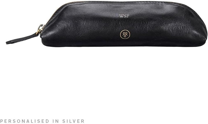 Maxwell Scott Italienisches Leder Federmäppchen Felice in Schwarz, Schwarz