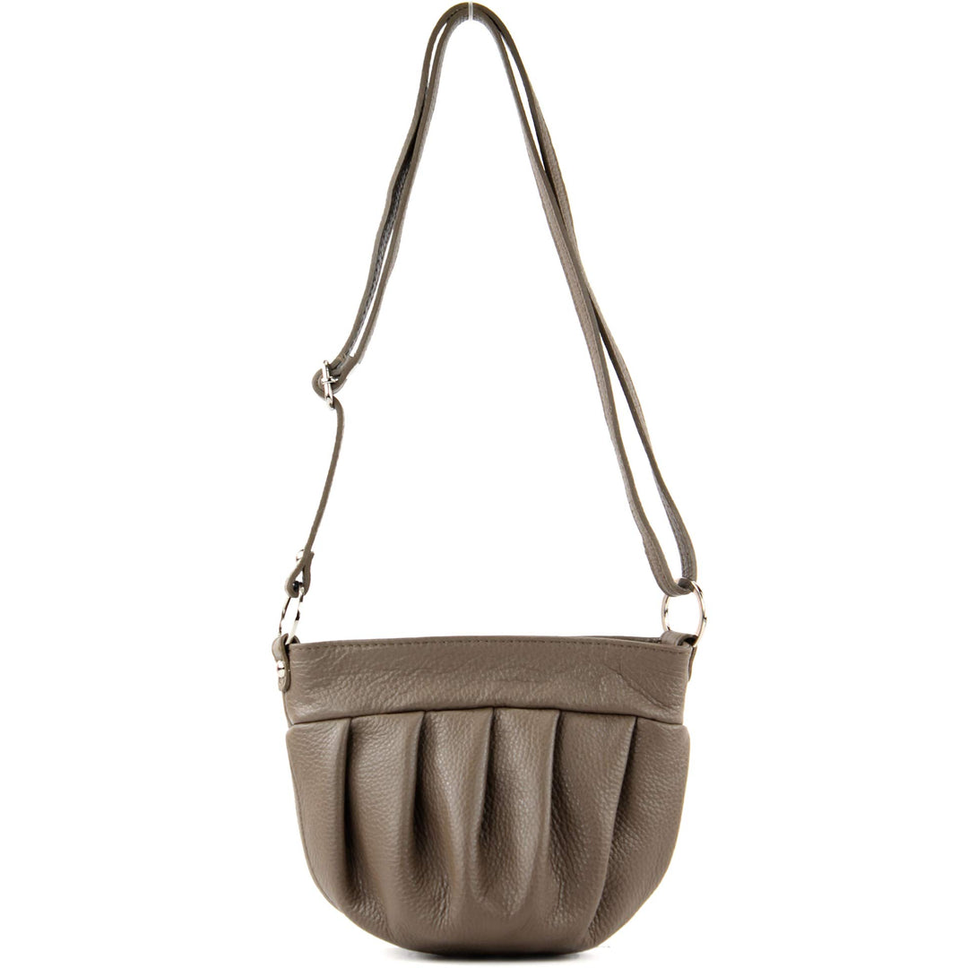 modamoda de - T191 - ital. Umhängetasche Klein aus Echtleder Dunkeltaupe, Dunkeltaupe