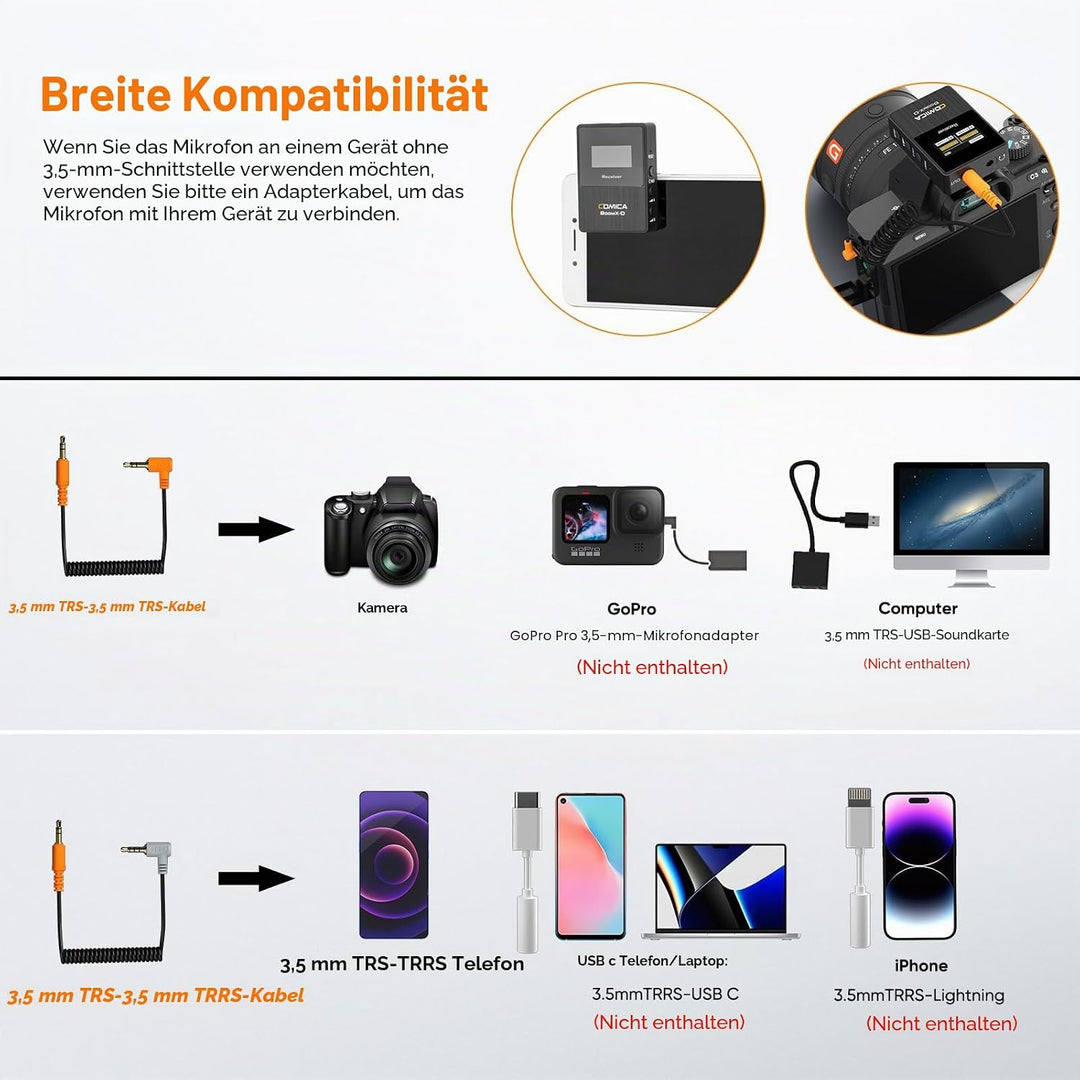 COMICA Kabelloses Lavalier-Mikrofon, BoomX-D2 2,4 G, kabelloses Mikrofonsystem, kompakt, Lav-Mikrofo