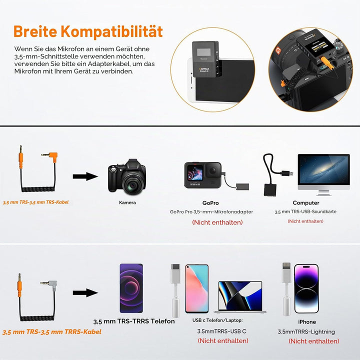 COMICA Kabelloses Lavalier-Mikrofon, BoomX-D2 2,4 G, kabelloses Mikrofonsystem, kompakt, Lav-Mikrofo