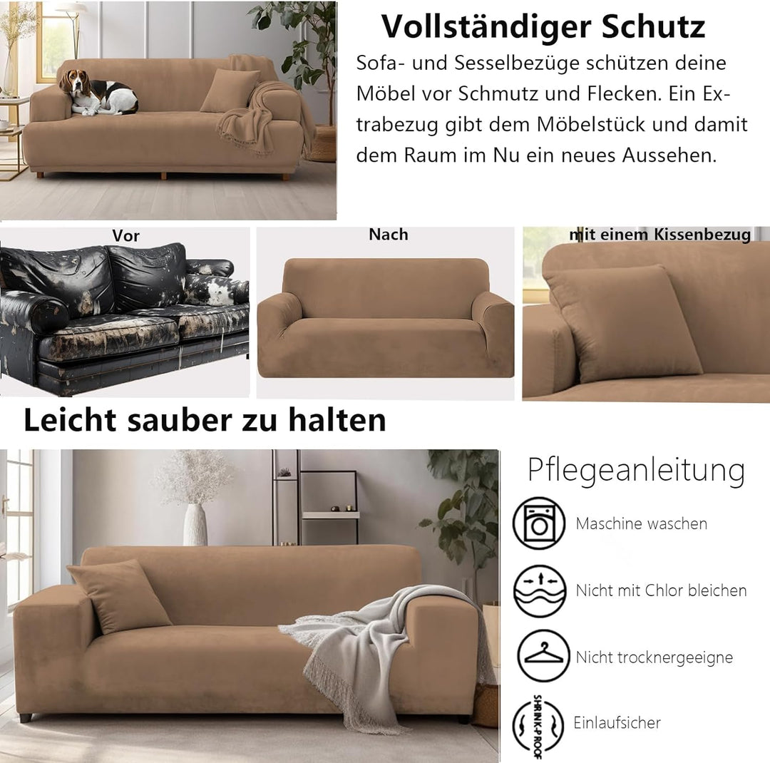 NAKIHOUSE Dicke Samt Sofa Überwürfe Sofabezug mit einem Kissenbezug, Superweicher Elastische Sofa Ab