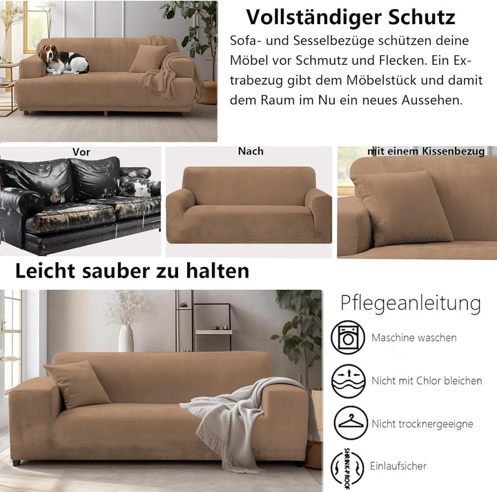 NAKIHOUSE Dicke Samt Sofa Überwürfe Sofabezug mit einem Kissenbezug, Superweicher Elastische Sofa Ab
