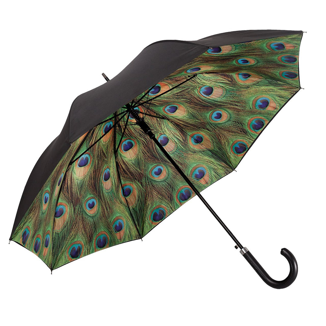VON LILIENFELD Regenschirm Pfau Vogel Auf-Automatik Stockschirm Stabil Federn Double-Layer