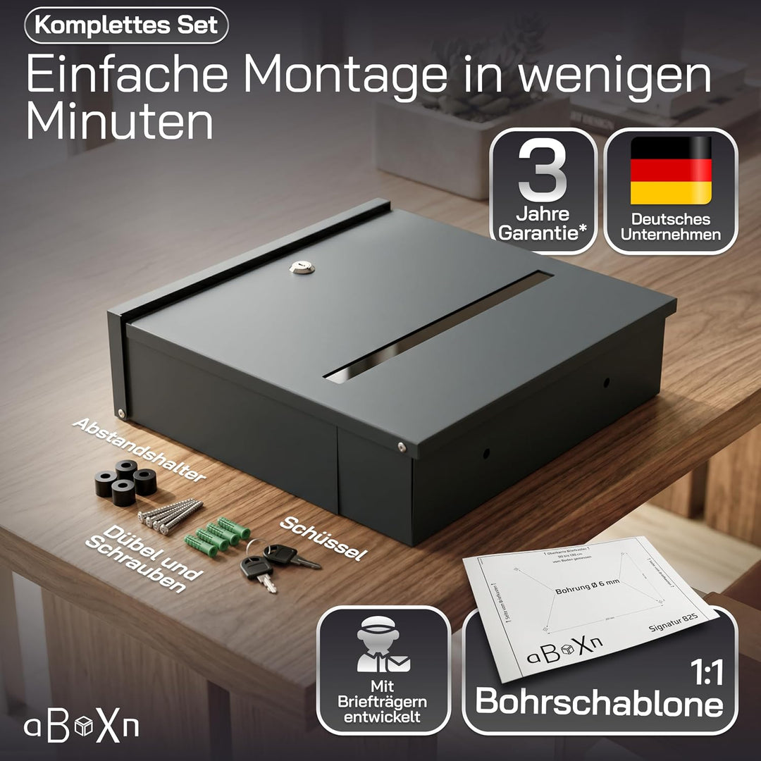 Briefkasten Anthrazit modern gross mit Zeitungsfach &amp; Sichtfenster | UV&amp;Wetterfest aus Stahlblech mi