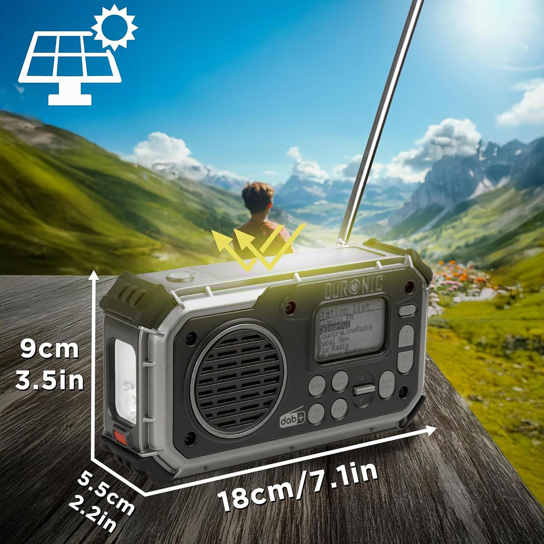 Duronic SDAB1 Kurbelradio, Tragbares Solar Notfall DAB FM Radio mit LED Licht und Kurbel, Batteriebe