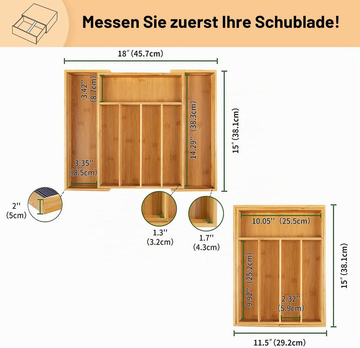 Utoplike Bambus-Besteckkasten, Besteckhalter, ausziehbarer Organizer (5-7 Fächer), Schubladenorganiz
