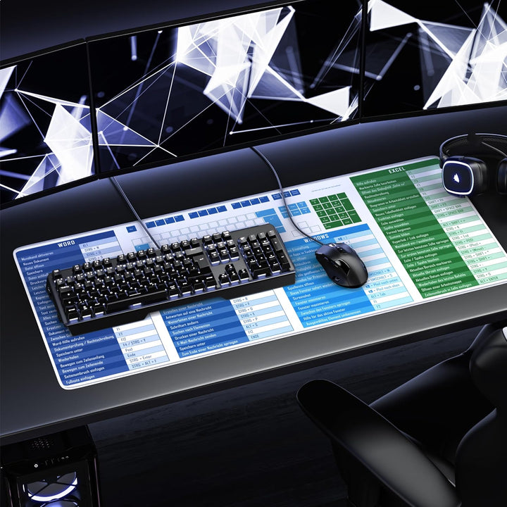 TITANWOLF - XXL Speed Gaming Mauspad 900 x 400mm - Tastatur Excel Windows Outlook Word Shortcut Tast