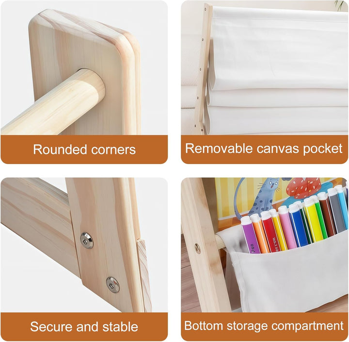 Bücherregal Kinder, 6 Ebenen Bücherregal Kinderzimmer, Aufbewahrung Kinderbücherregal mit Tasche, Bü