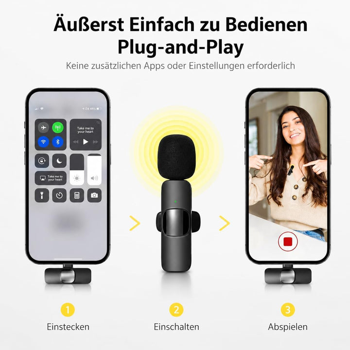 Mikrofon Handy iPhone | Bluetooth Kabellos Mini Wireless Lavalier Microphone Lightning für Ipad I Ph