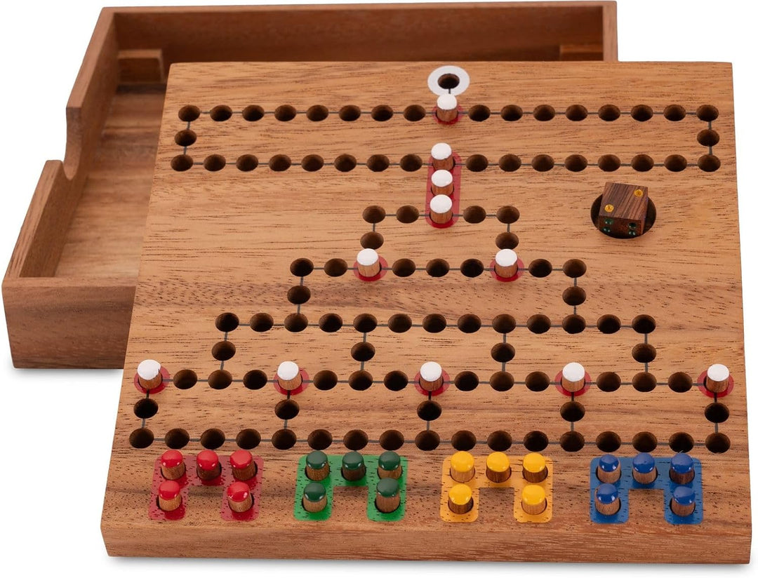 LOGOPLAY Blockade Reisespiel im Holzkasten - 18cm x 18cm - Würfelspiel - Strategiespiel - Gesellscha