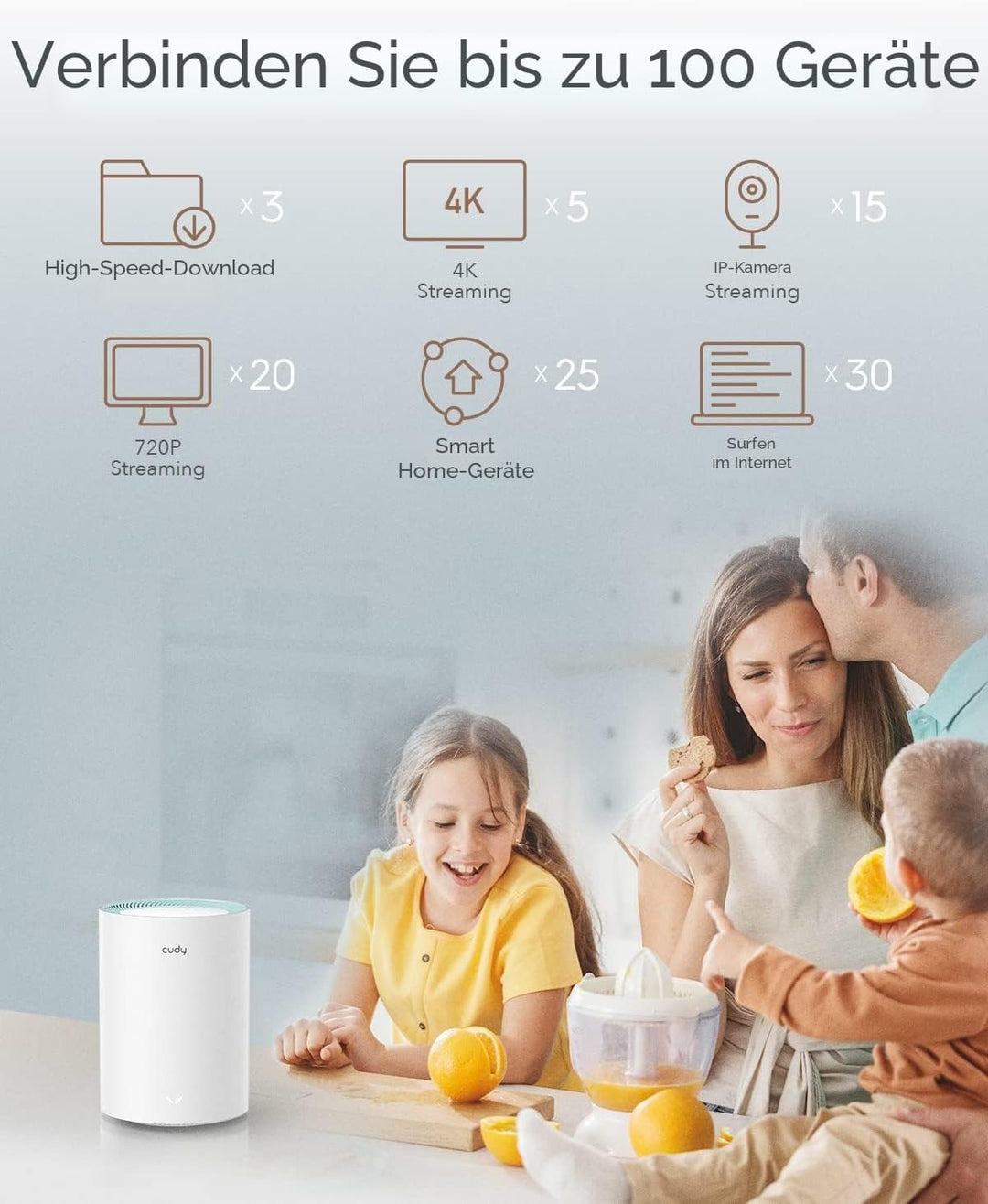 Cudy M1300 3er-Pack AC1200 Gigabit Whole Mesh System, Dual Band, High Gain Antennen, Vpn, Cloudflare