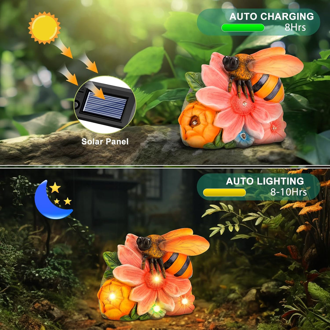 Linkax Solar-Gartenornamente für den Aussenbereich, Honigbienen-Statue, Gartenlicht, einzigartiges G