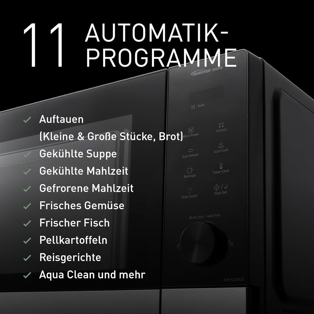 Panasonic NN-SD38QSEPG 29L Solo-Mikrowelle, 1000 W, automatisches Auftauen, 11 automatische Programm