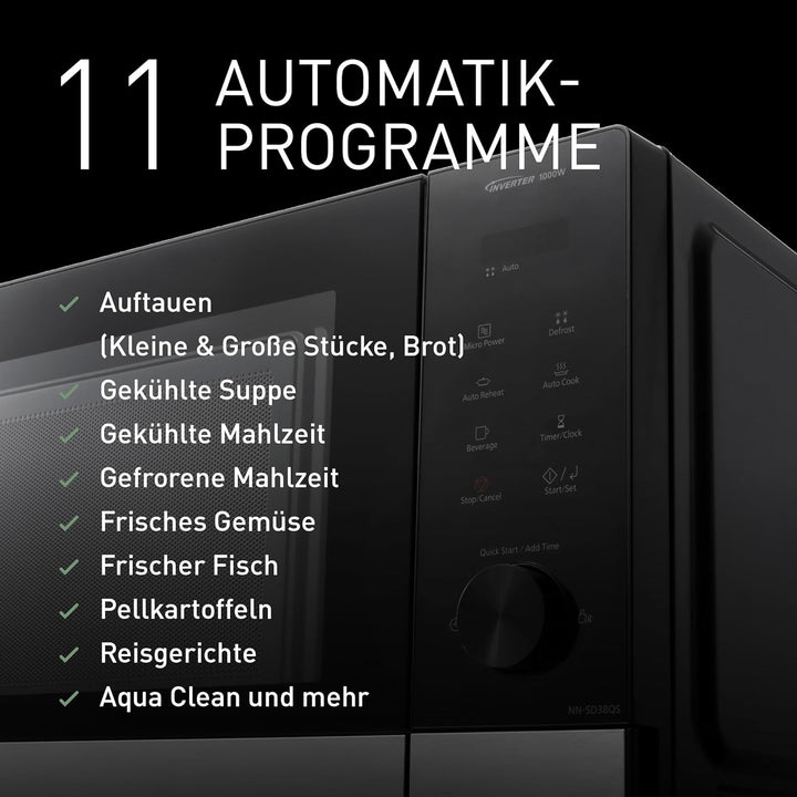Panasonic NN-SD38QSEPG 29L Solo-Mikrowelle, 1000 W, automatisches Auftauen, 11 automatische Programm