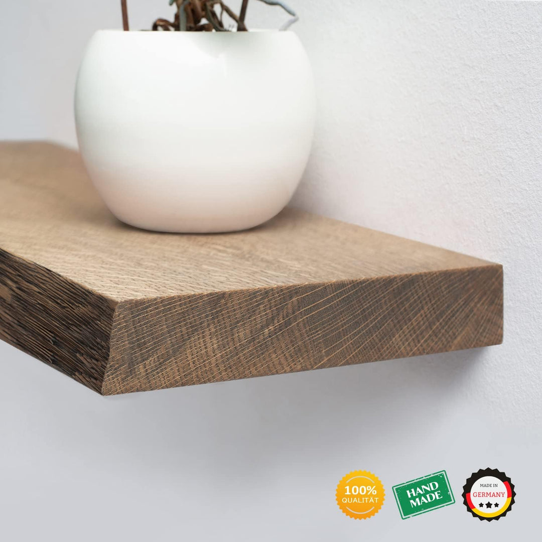 Wandregal Holz Eiche massiv dunkel - Handgefertigtes Regal mit Baumkante Bücherregal Holzregal Wandb