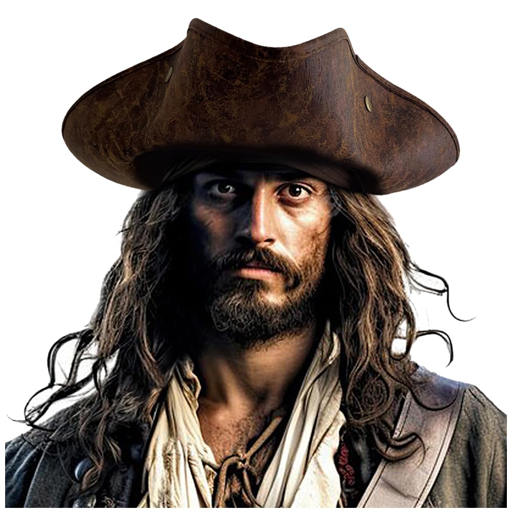 keland Piratenhut Piraten Dreispitz Hut Leder Herren Damen Pirate Hat Erwachsene Braun, Braun
