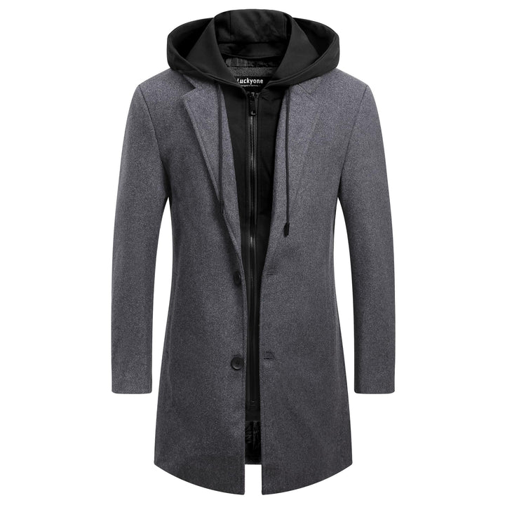 Luckyone Wintermantel Herren Mantel Loose Fit Lang Wollmantel Business Mantel mit Stehkragen Herren