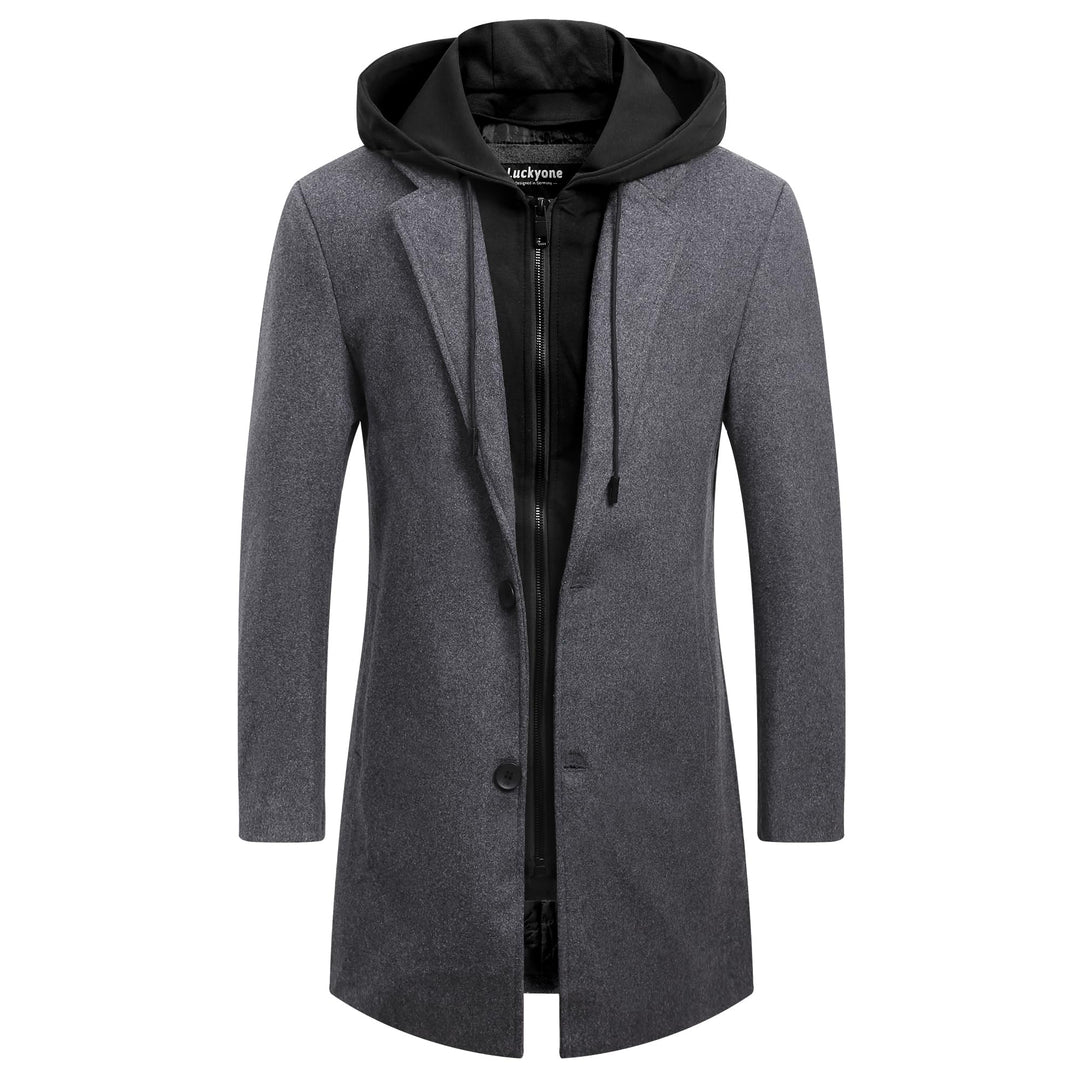 Luckyone Wintermantel Herren Mantel Loose Fit Lang Wollmantel Business Mantel mit Stehkragen Herren