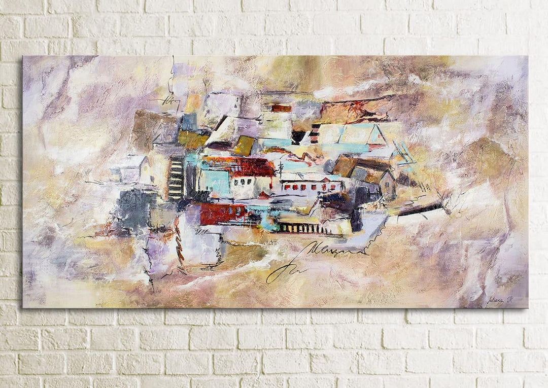 YS-Art Abstrakt Stil Acryl Gemälde auf Leinwand Fortschritt handgemalt Wandbilder Wohnzimmer modern