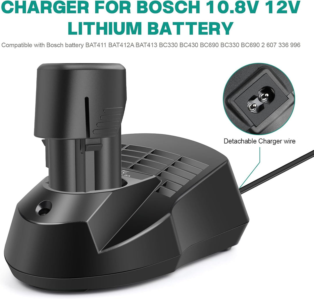 Akku-Ladegerät für Bosch BC330, Ersatz-Ladegerät für Bosch Elektrowerkzeug-Akkus 10,8V-12V BC430 BC6