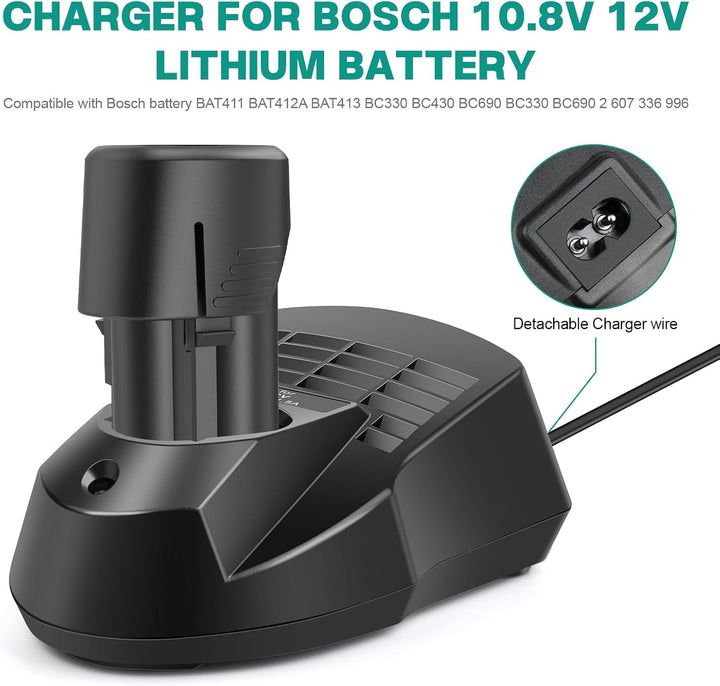 Akku-Ladegerät für Bosch BC330, Ersatz-Ladegerät für Bosch Elektrowerkzeug-Akkus 10,8V-12V BC430 BC6