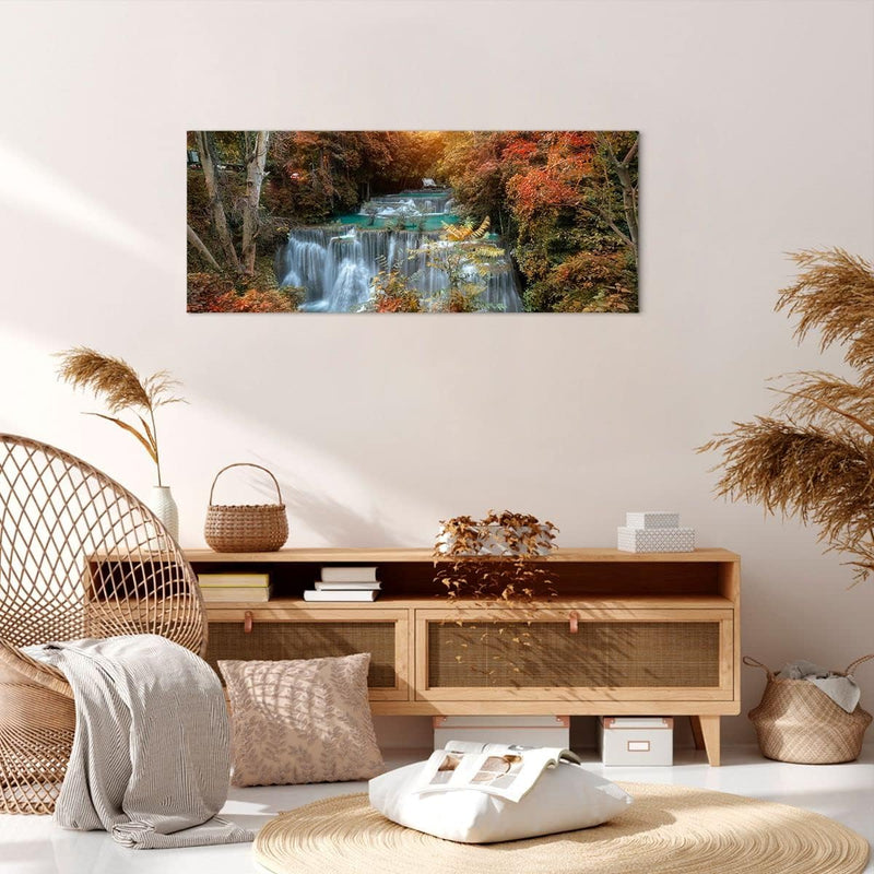 Panorama Bilder auf Leinwand 100x40cm Leinwandbild Park Wasserfall Wasser Gross Wanddeko Bild Schlaf