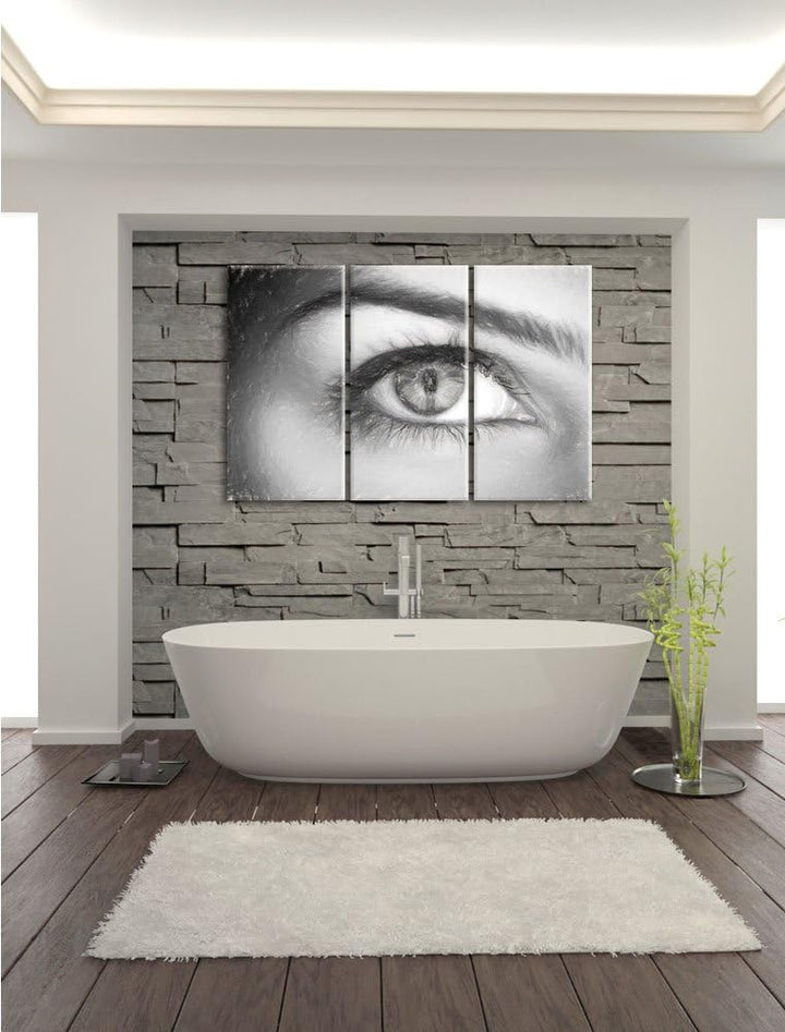 Pixxprint Auge Einer Frau Kohle Effekt 3-Teiler Leinwandbild 120x80 Bild auf Leinwand