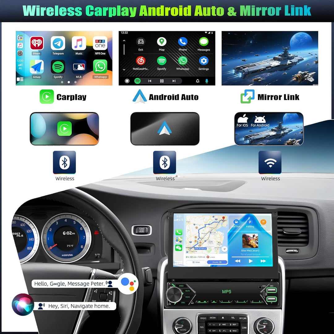 CAMECHO Autoradio 1 Din Wireless Carplay 7 Zoll IPS Touchscreen mit Rückfahrkamera, Bluetooth Radio