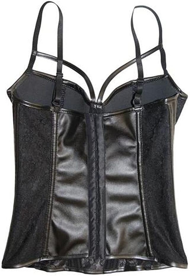 Woboren Damen Burlesque Vollbrust Faux Leder Korsett Corsage Top Bustier Schwarz 5XL Schwarz, 5XL Sc
