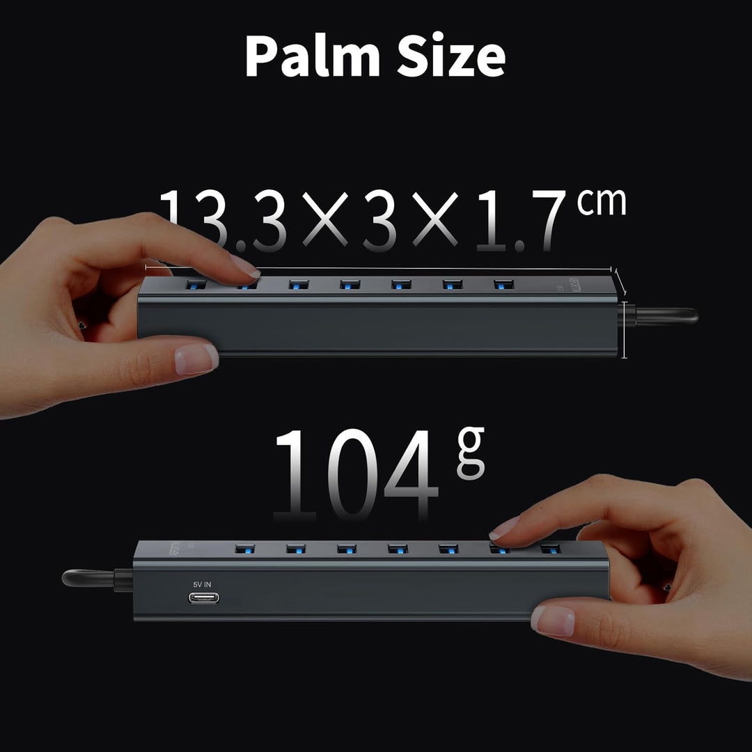 7-Port USB Hub 3.0 mit 180cm Kabel für Desktop, Aluminium USB Hub 5Gbps USB Verteiler Multiport Adap
