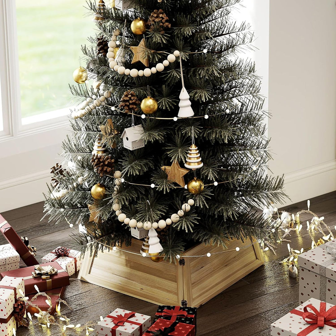 HOMCOM Weihnachtsbaumrock 65 x 65 cm Weihnachtsbaum Kragen aus Tannenholz, Weihnachtsbaumkorb für Pa