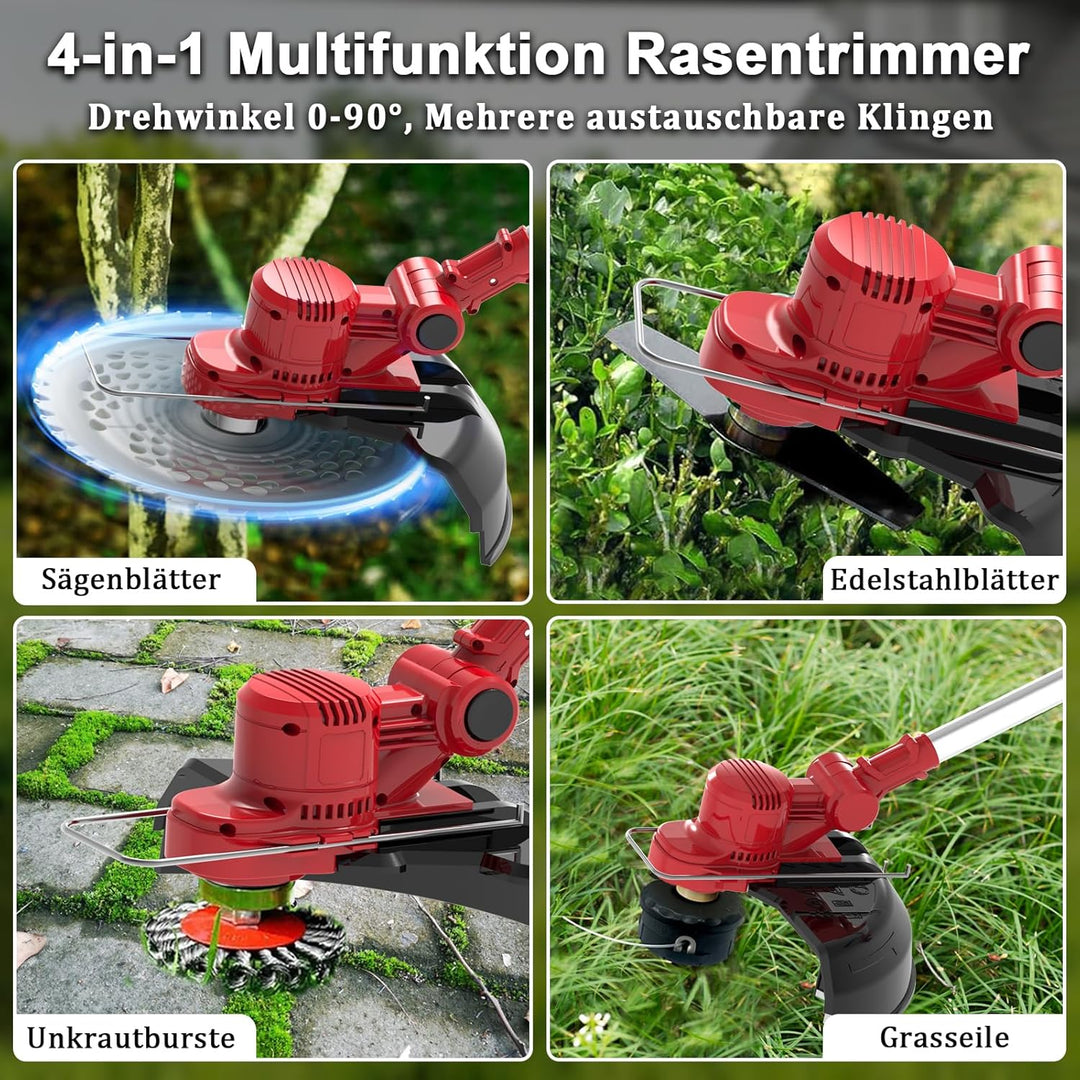 Akku Rasentrimmer mit Akku und Unkrautbürste, Rasentrimmer für Makita-Akkus, 90° Trimmwinkel, 180° F