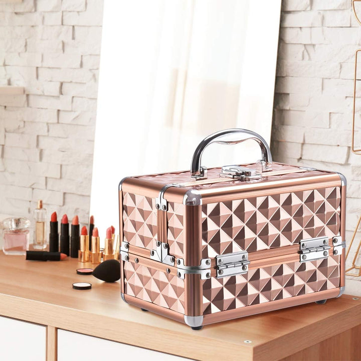 GIANTEX Kosmetikkoffer mit Spiegel, Beauty Make-up Case Schminkkoffer aus ABS und Aluminium, 2 auszi