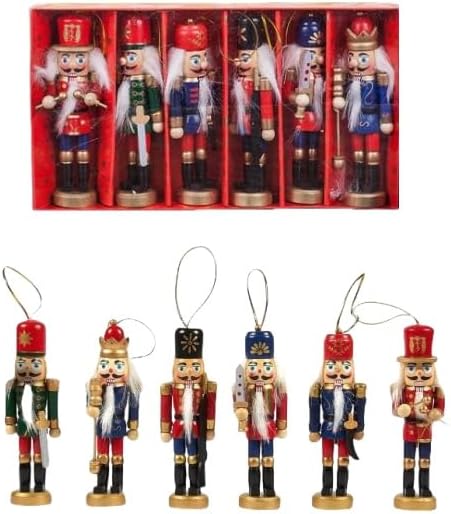 OUNONA 6 Stücke 4.7" Weihnachten Nussknacker Figuren Nussknacker Soldat Ornamente Holz Handbemalter